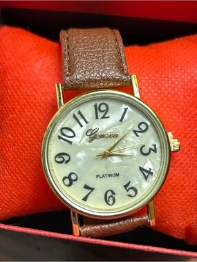 Geneva Platinum Fashion Watch Gold Tone with Mother of Pearl Dial
